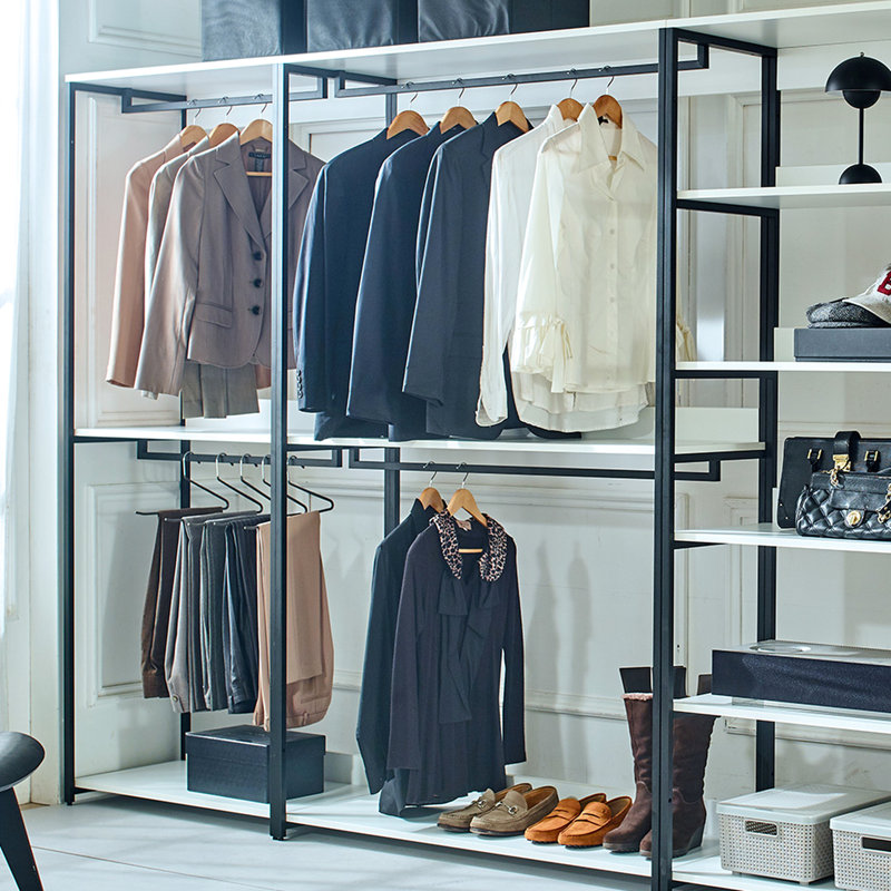 Armoire-penderie à cadre en métal blanc - rangement extra profond, et planche à chaleur E0 Stain & Scratch Water, capacité de rangement autoportante, durabilité thermolaquée, caractéristique, extérieur, double épaisseur,