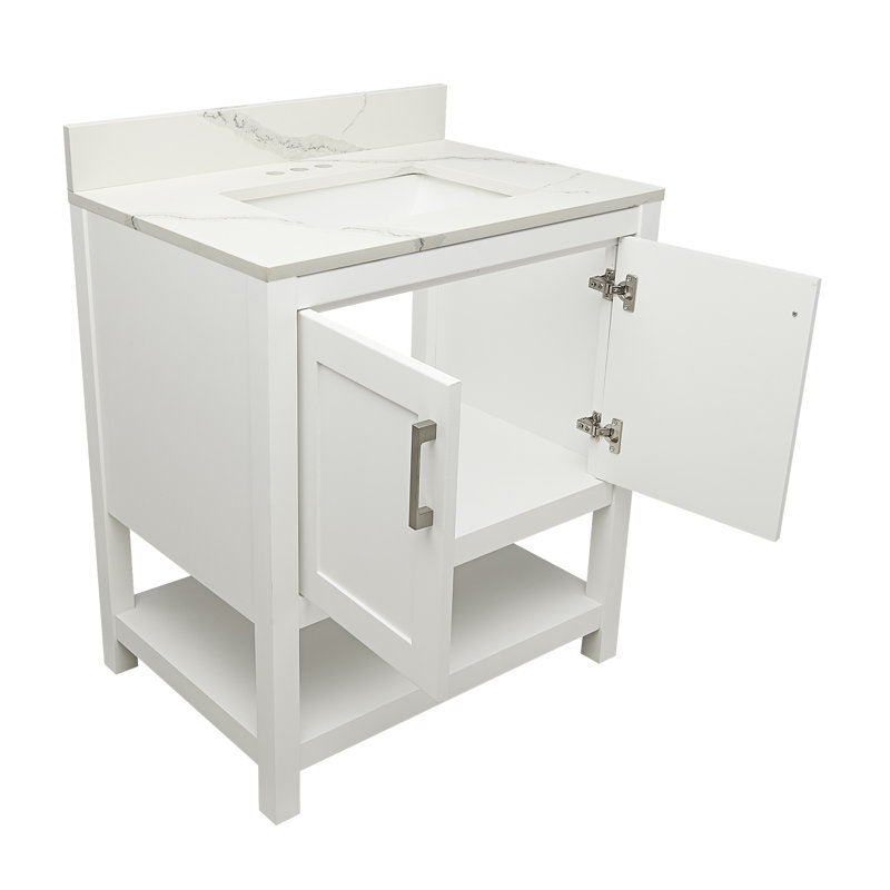 31'' Single Bathroom Vanity with Engineered Quartz Top, White, Lyra White
