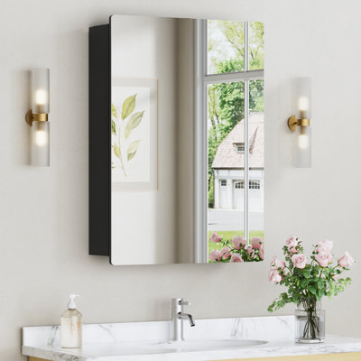 Mira 20 In. W X 28 In. H Black Rectangular Aluminum Medicine Cabinet With Mirror, Frameless 4mm Door,recessed/wall Mount