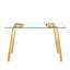 Table de salle à manger rectangulaire avec surface en verre trempé et pieds en métal doré, objet intérieur moderne au goût minimaliste-904226176