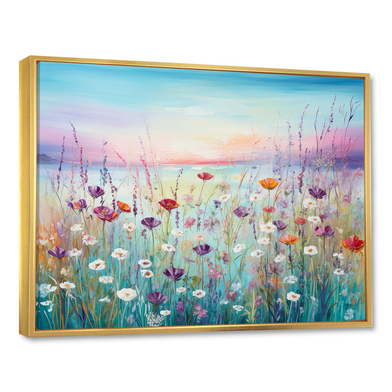 Fleurs sauvages Meadows II sur toile, H 24 po x l 32 po x P 1 po, Cadre flottant doré