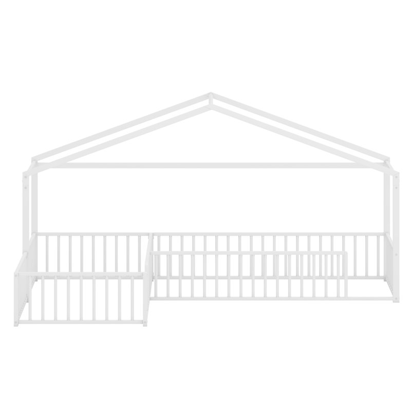 Système de lit partagé pour enfants avec configuration en L et clôture périmétrique complète, Blanc