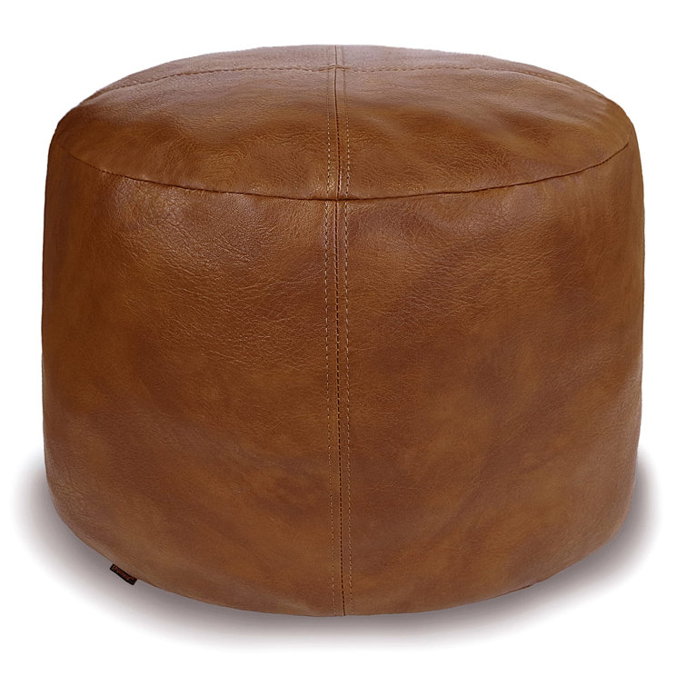 Messian 16.5" Wide Faux Leather Round Pouf Ottoman