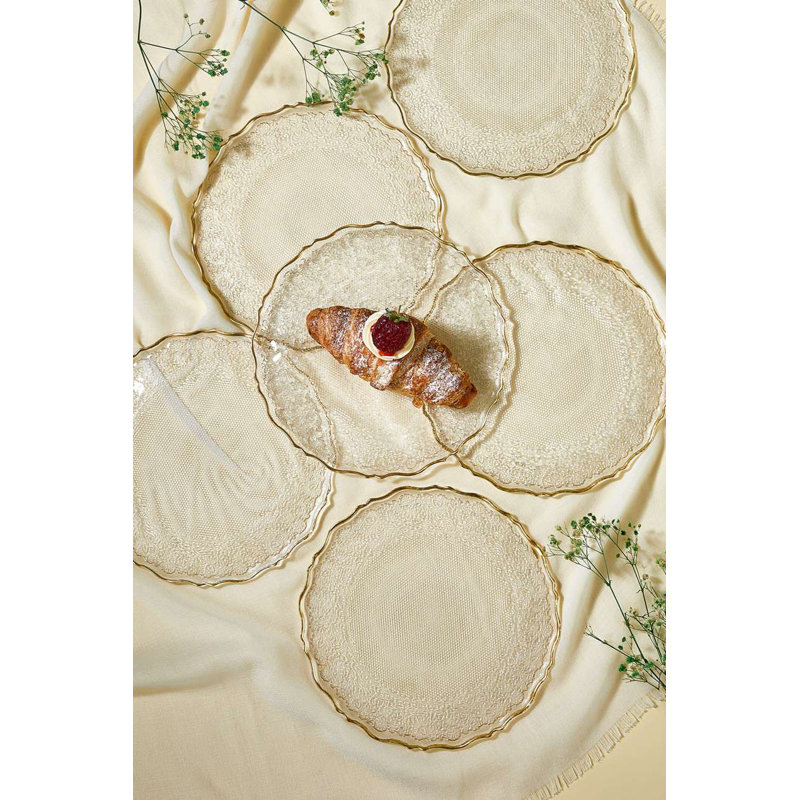 Elegant Dessert Plate Set (6 Pieces), 8.3 inches, 100% Glass, Transparent | Perfect for Serving Cakes, Pastries & Desserts | Stylish Design, Ideal for Parties & Special Occasions, Hand Wash Recommended