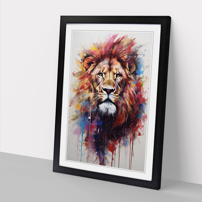 Lion Gestural No.2 - Single Picture Frame Print on Wood, 34cm H x 25cm W x 2cm D, Black