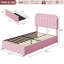 Structure de lit simple tapissier simple en velours avec tête de lit réglable, 2 tiroirs réversibles sous le lit, lumières à DEL RVB contrôlées par l'application, support à lattes de bois, aucun sommier requis, rose-174710130