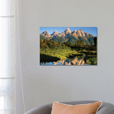 USA, Wyoming, Grand Teton National Park. Grand Tetons Reflect In Snake River by Jaynes Gallery - Wrapped Canvas Print