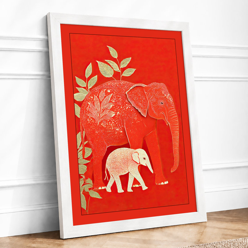 Mother and Calf Boho 1 Piece Single Picture Frame Wall Art, A3 - 42.0 x 29.7 cm, White