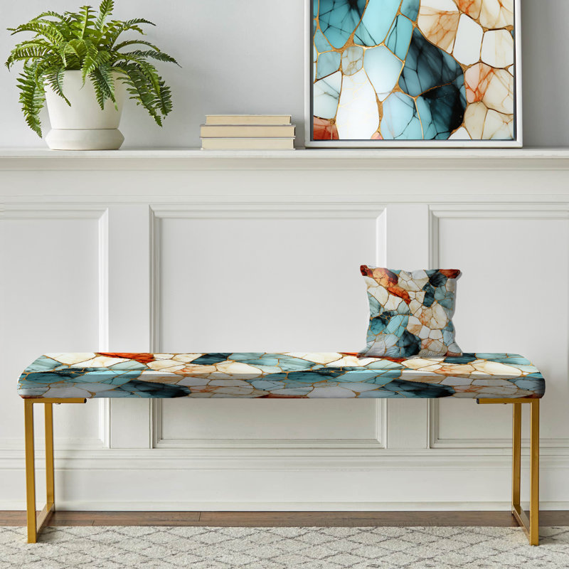 Multicolore marbre mosaïque harmonie motif - banc rembourré or marbre