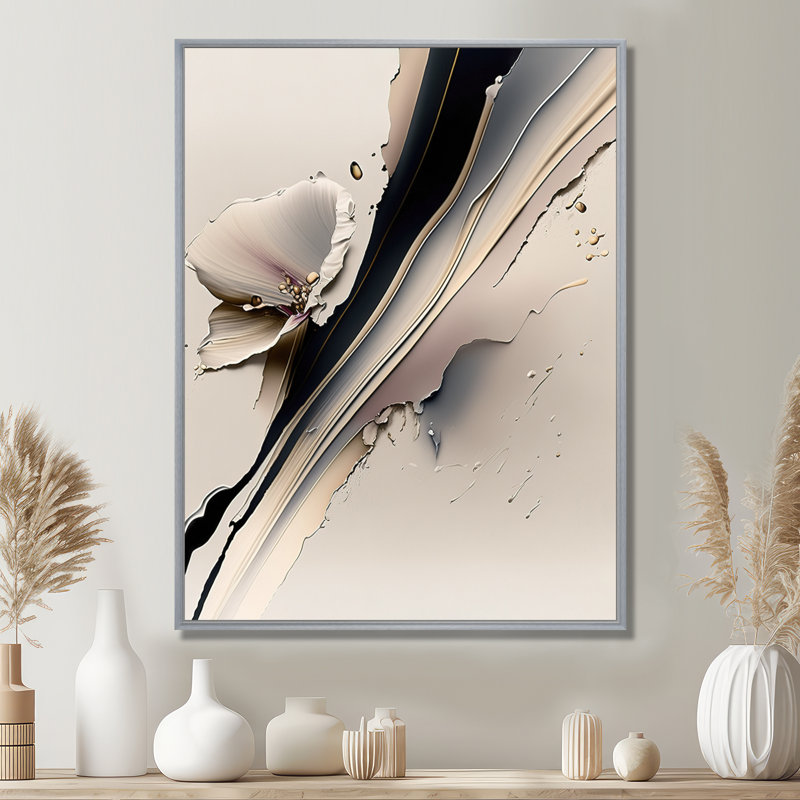 «Beige Orchid Flowers Hyperrealistic IV», reproduction sur toile orchidée, H 20 po x l 12 po, Encadrement argenté