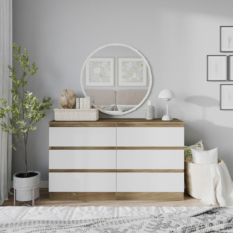 Sreyan Solid Wood 6 - Drawer Rectangle Accent Chest, Oak/Grey