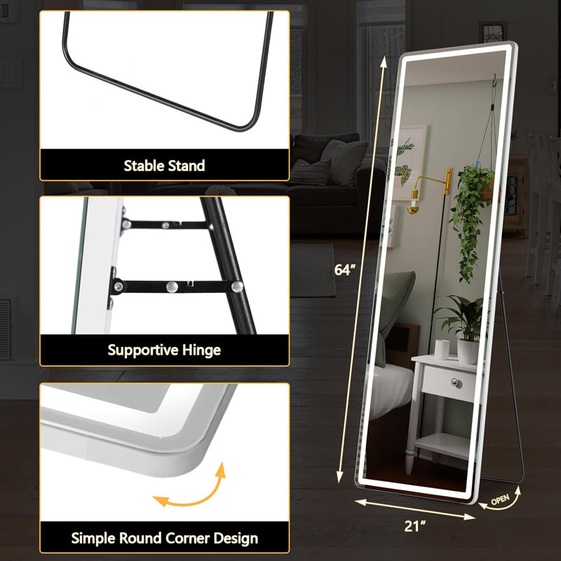 71.3"X26.5" Lighted Floor Mirror With Dimming & 3 Color Lighting, 71.3" H x 26.5" W
