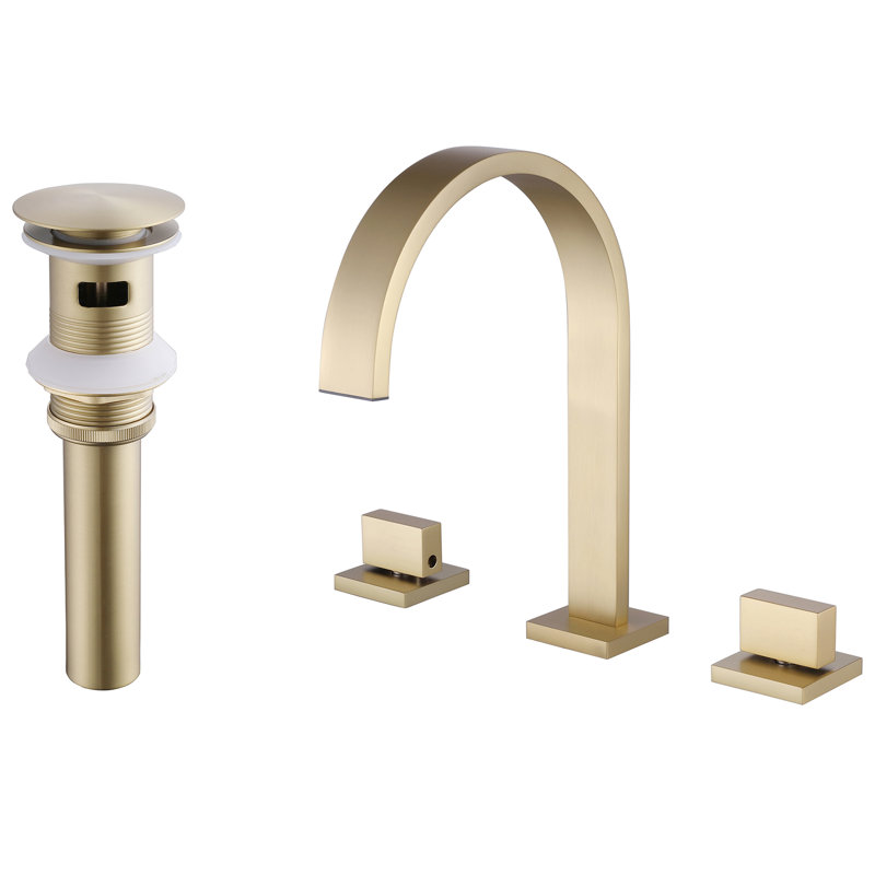  2-Handles Widespread Bathroom Sink Faucet With Drain Assembly, Brushed Gold