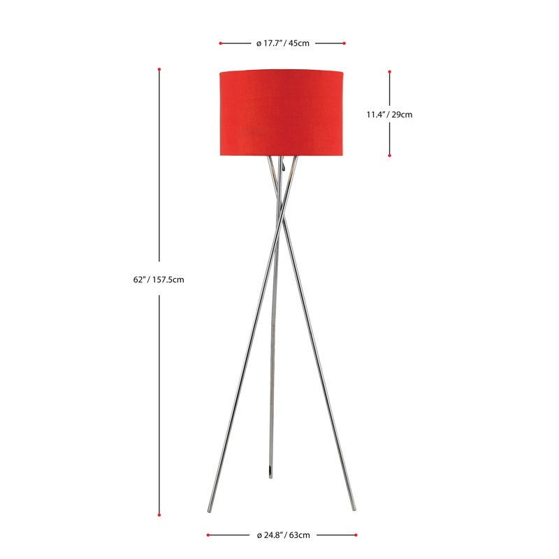 Lampe trépied 62 po Burwell, Rouge, Placage de chrome