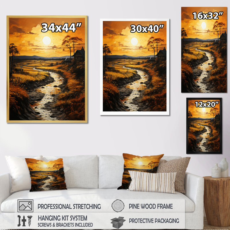 «Countryside Golden Field III», reproduction sur toile, H 20 po x l 12 po x P 1 po, Cadre flottant noir
