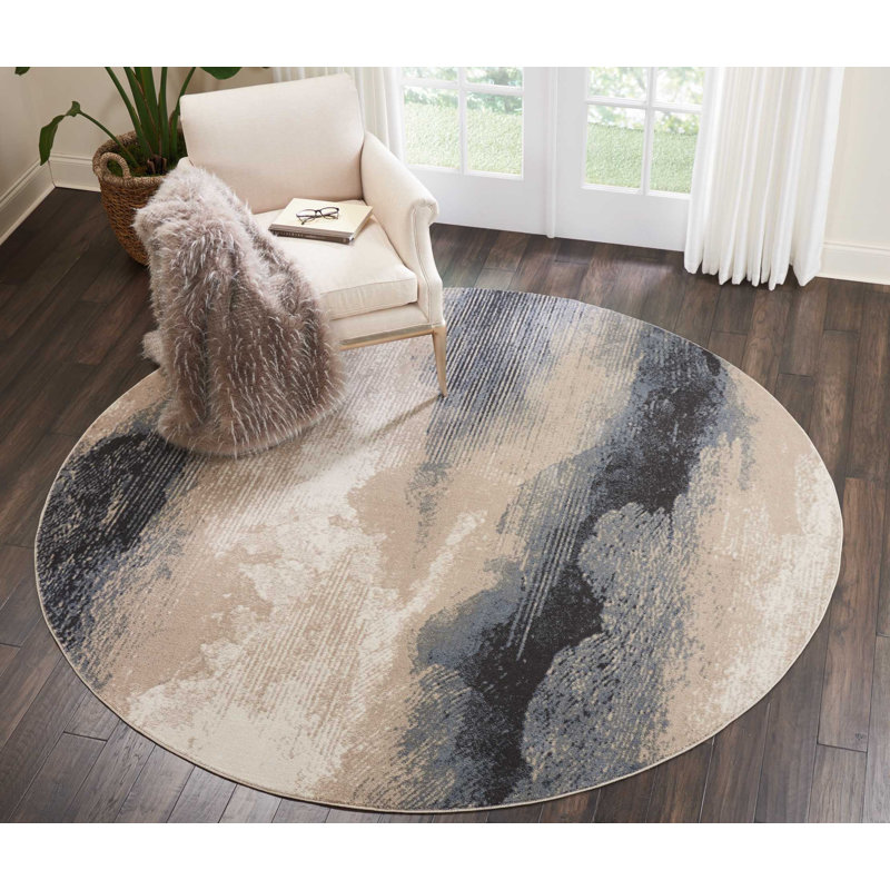 Tapis gris contemporain Ashli, Rond 7 pi 10 po