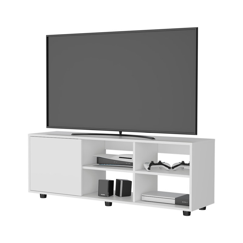Meuble télé Parker avec porte et rangement ouvert (meuble télé), Blanc