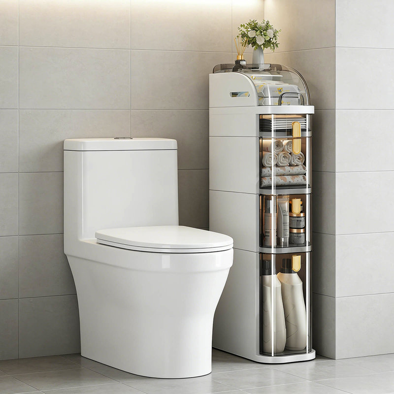 Rangement mobile pour salle de bain étroite, aucune installation requise, idéal pour les petits espaces dans la buanderie, les toilettes et les espaces de vie, armoires en plastique blanc