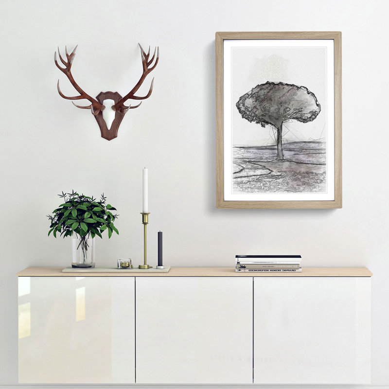 Tree in Tuscany Italy in Abstract - Framed Print, Oak, 76cm H x 50cm W x 2cm D