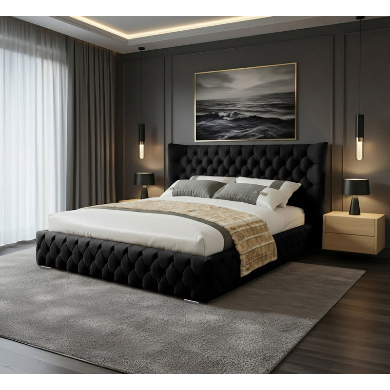 Achilleas Upholstered Bed, Double (4'6), Black