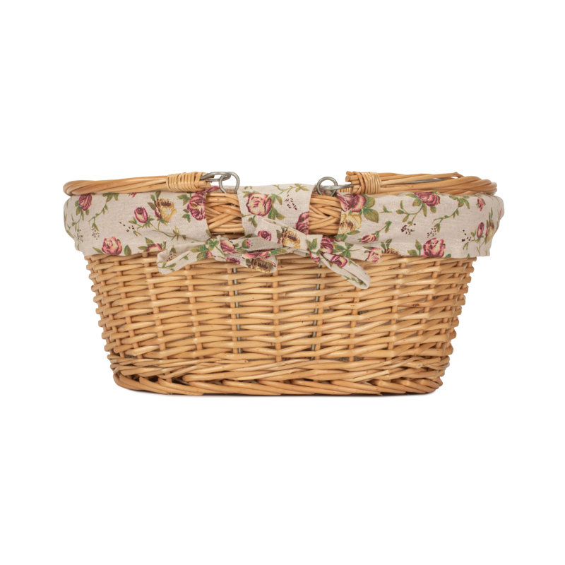 Swing Handle Wicker Shopping Basket with Garden Rose Lining, Medium