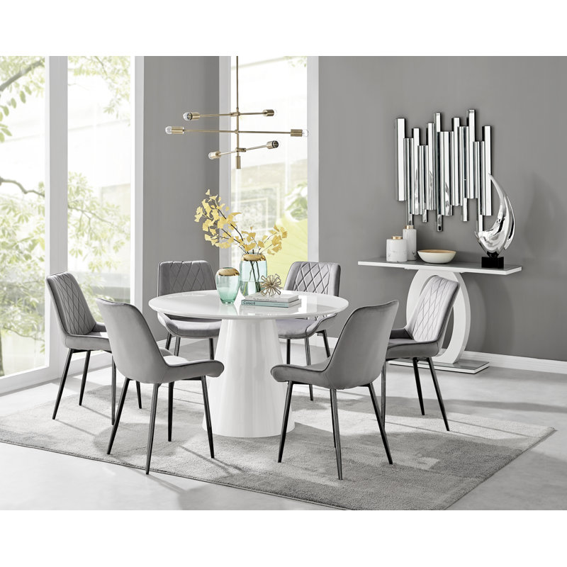 Ensemble de table de salle à manger Edward, Blanc, Gris/noir, 5 pièces: table, 4 chaises