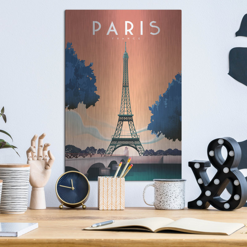  «Paris-France» par l'Arctique, art mural en métal, H 16 po x l 12 po
