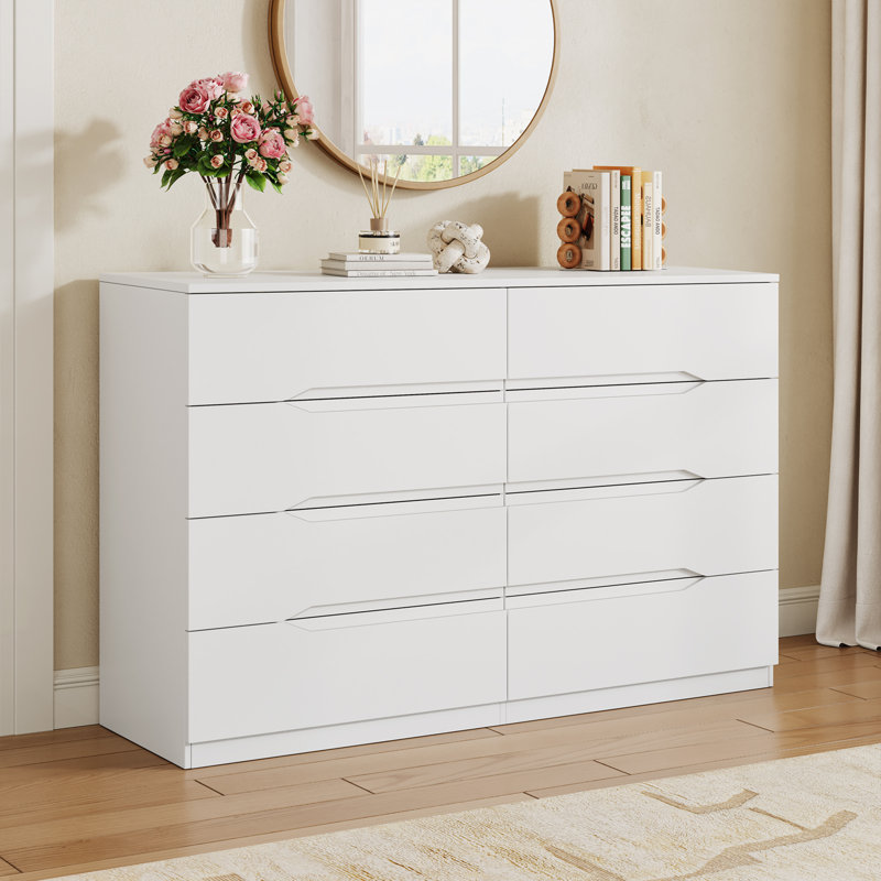 47.2" W Modern 8-Drawer Dresser with Ample Storage and Concealed Handle for Bedroom, Living Room, White