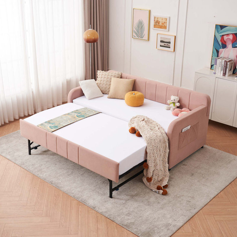 Structure de lit de jour simple rembourrée avec lit gigogne, canapé-lit simple pour chambre d'amis, support à lattes de bois