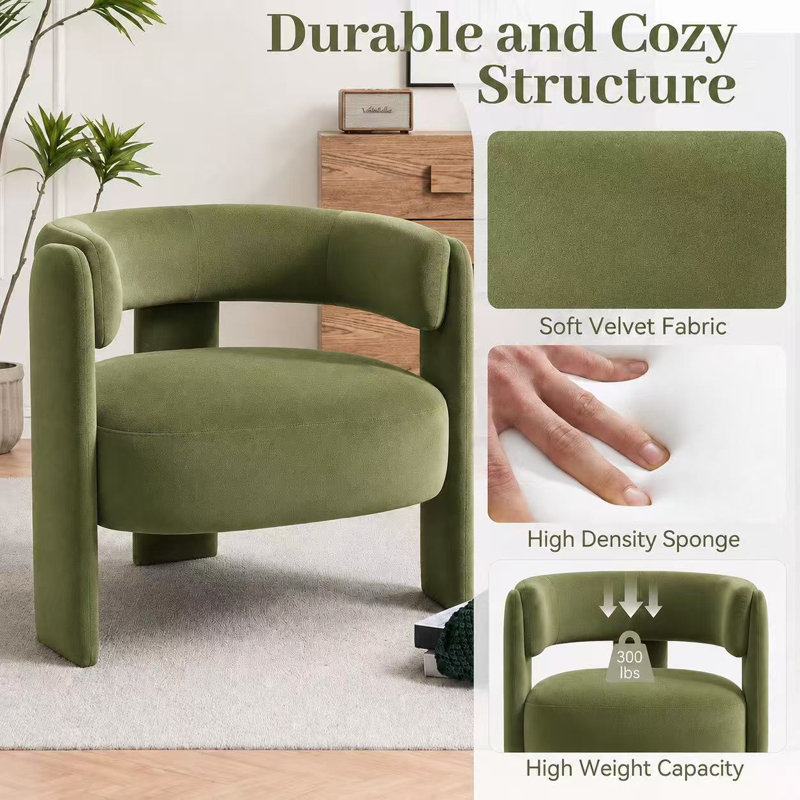 Accent Chair for Living Room, Velvet Comfy Single Sofa Chair Mid-Century Modern Armchair Wooden Legs for Bedroom Office Reading