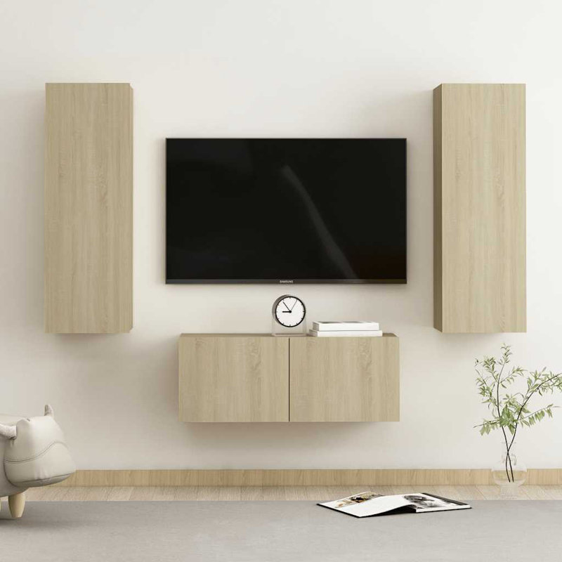 TV Stand Set TV Console Sideboard Home TV Unit 3 Engineered Wood, Sonoma Oak, 31.5" L x 11.8" W x 11.8" H