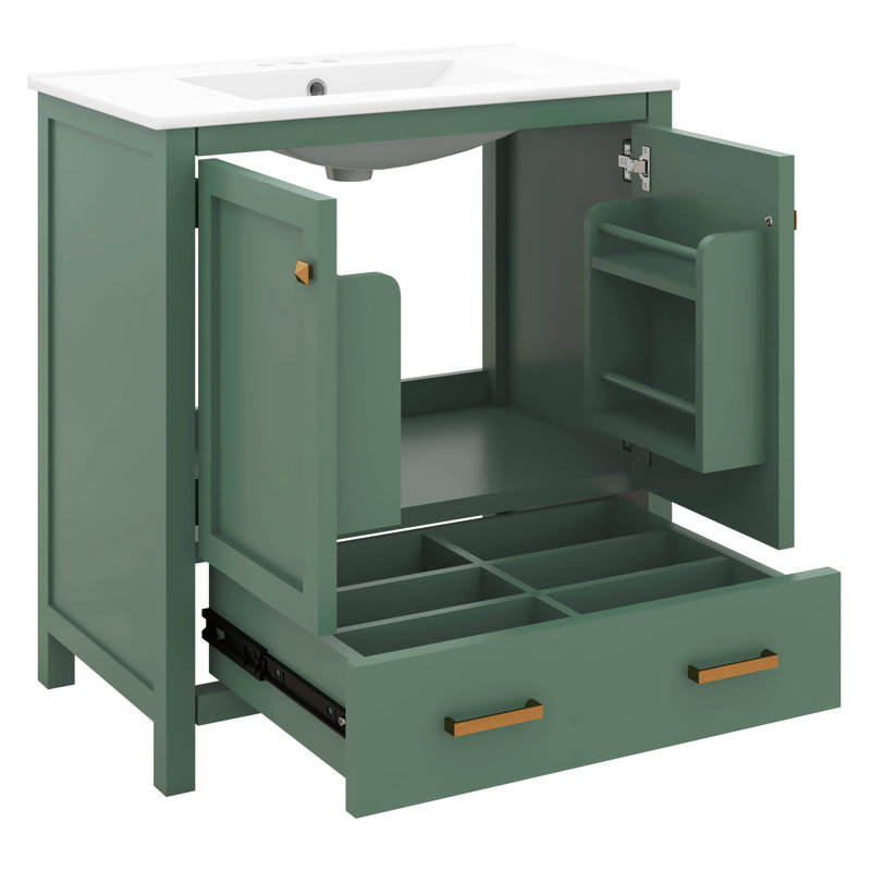 30" Bathroom Vanity With Single Sink, Bathroom Storage Cabinet With 2 Doors And A Drawer, Soft Closing, Solid Wood Frame