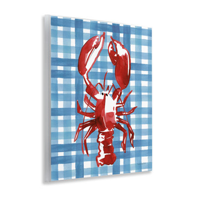  "Coastal Lobster on Plaid", art mural sur bois par Mercedes Lopez Charro