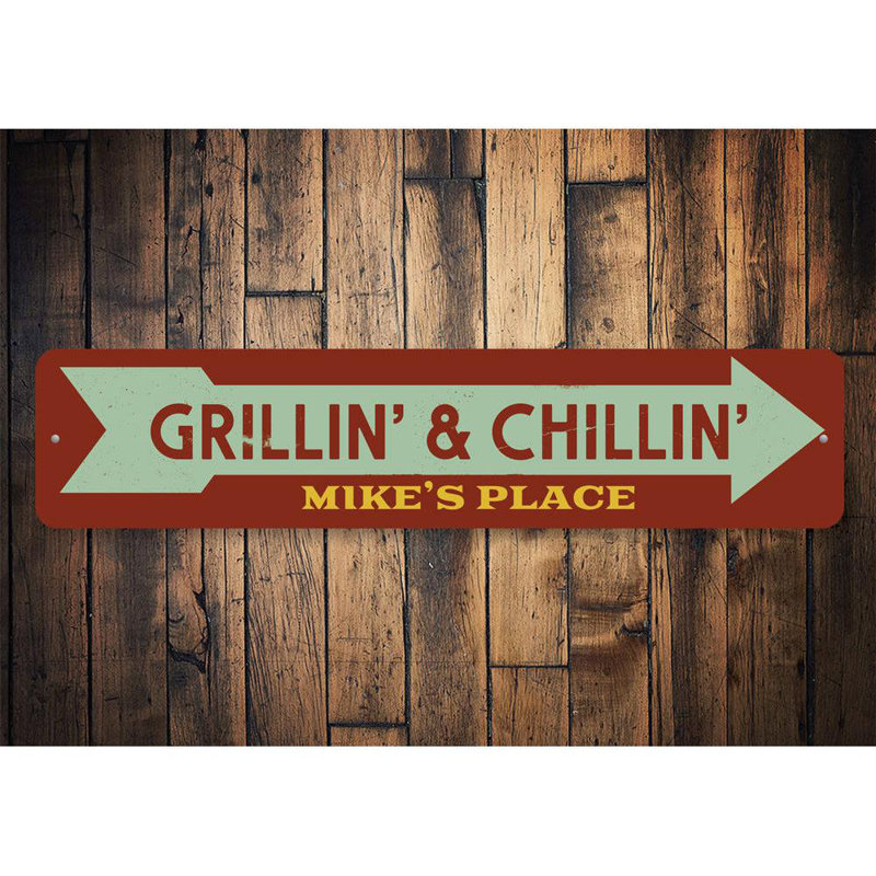 Enseigne en aluminium Grillin & Chillin ', H 4 po x l 18 po x P 0,04 po