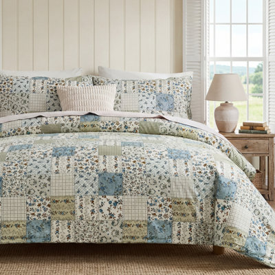 Blue Floral Duvet Cover Set King Size 100% Cotton Botanical Patchwork Vintage Bedding Quilt Cover All Season 6 Pieces Soft Lightweight Comforter Cover