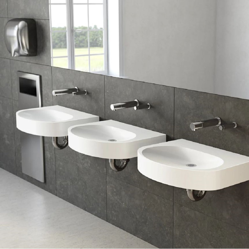 Lavabo moderne Ellipsa, Lin, Nickel brossé, Robinet à fixation murale