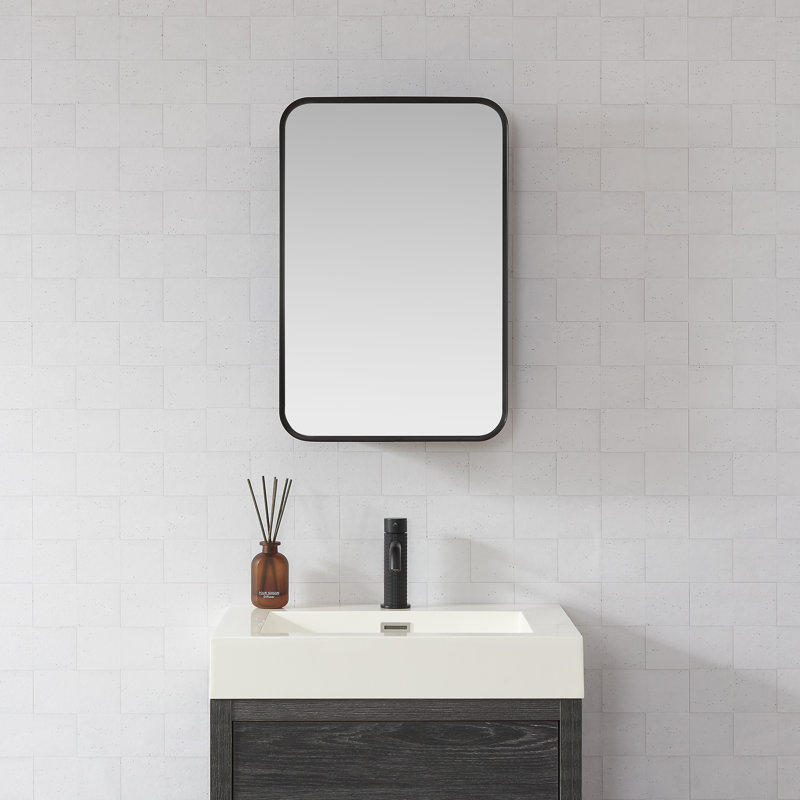 Armoire à pharmacie rectangulaire avec miroir Lagos, H 24 po x l 16 po x P 5,9 po, Noir brossé