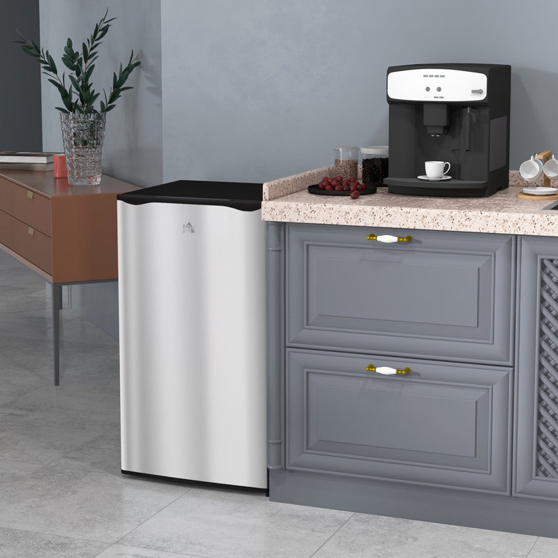 HOMCOM 3.2 Cu.Ft Mini Fridge With Freezer, Silver