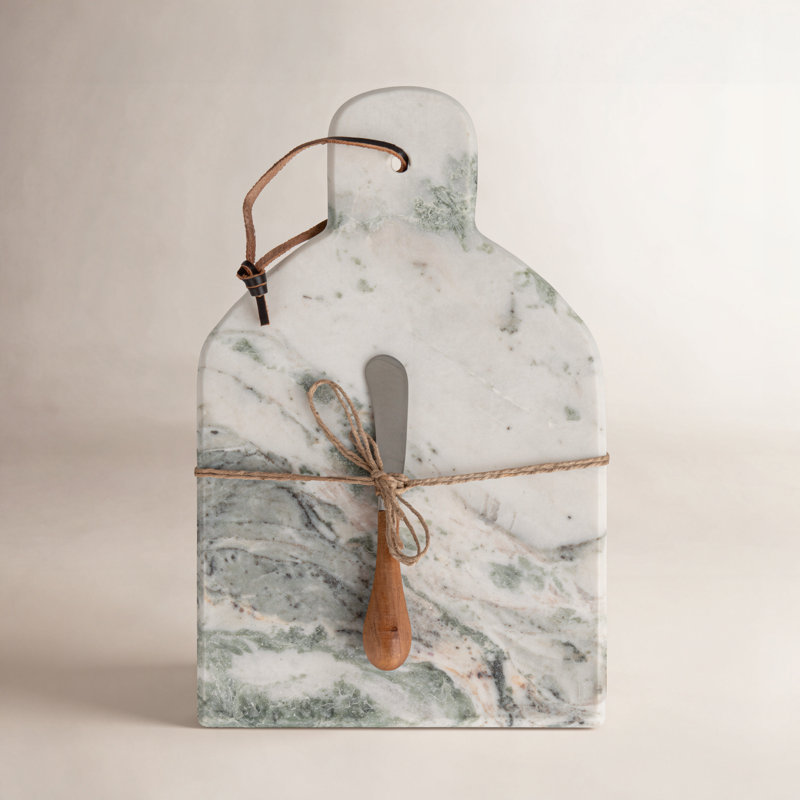 Marble And Wood Cutting Board With Knife