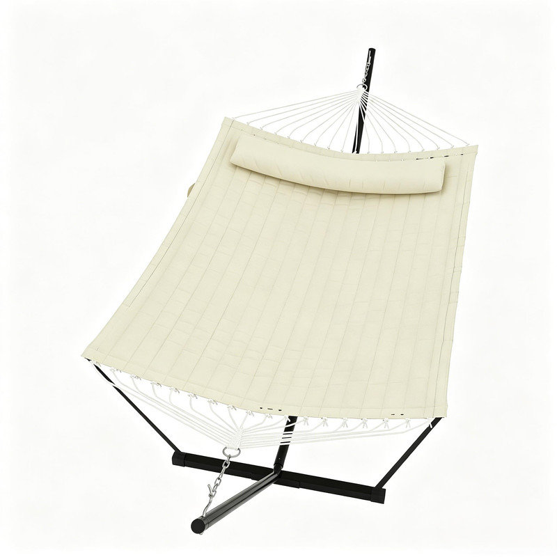 Hamac double avec support - 2 personnes, capacité de 450 lb, patio extérieur et cour arrière avec coussin, Beige