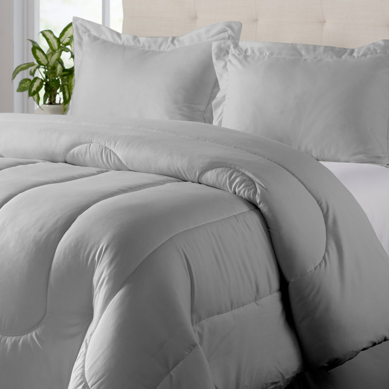 Wayfair Basics® Lightweight Bed-In-A-Bag Set, Full Comforter + 7 Additional Pieces, Light Grey