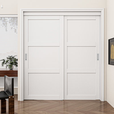 3-Panel White MDF Sliding Closet Door, Pre-Assembled with Handles & Complete Hardware