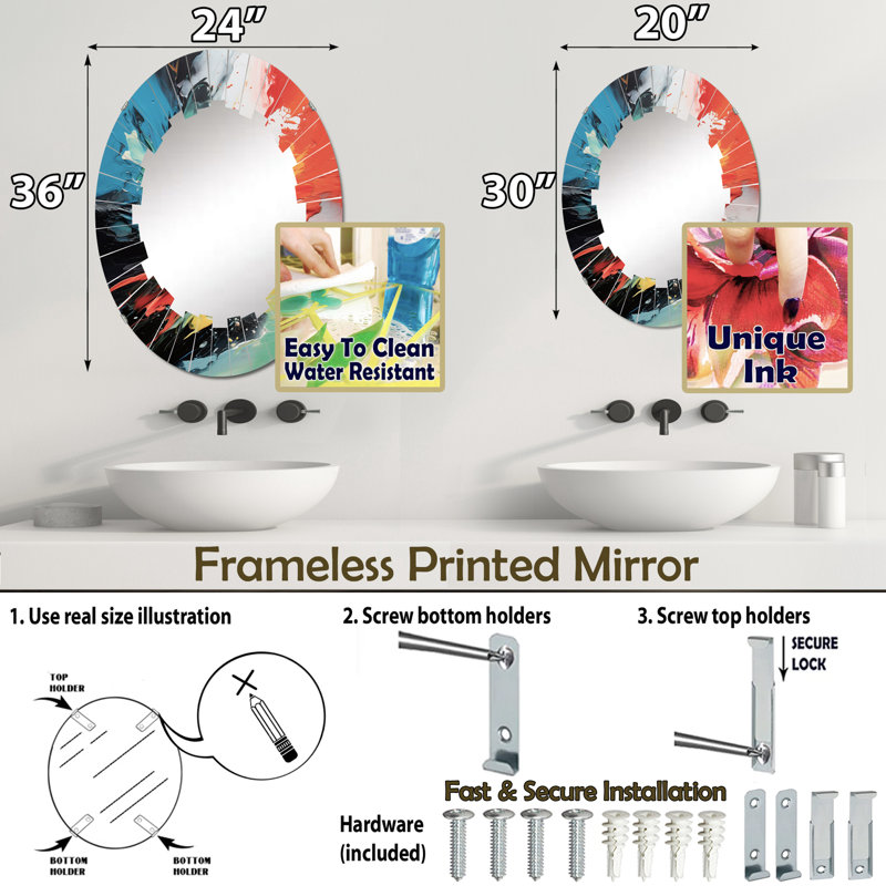 Tellson - Miroir mural Mid-Century ovale, 30 po x 20 po
