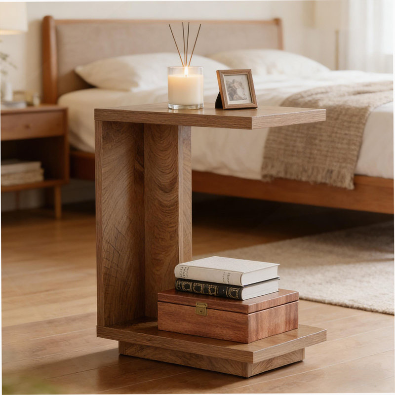 Table de chevet en forme de C, table d'appoint élégante, table de chevet en bois pour la chambre à coucher