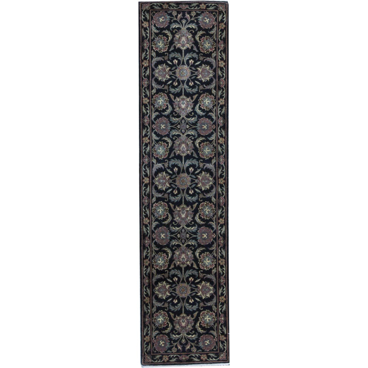 Hand-Knotted High-Quality Black and Black Runner