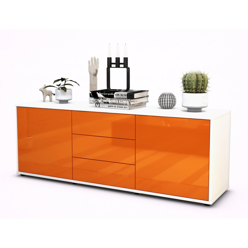 Wyble Unfinished TV Stand for TVs up to 60", High-gloss Orange / Matte White