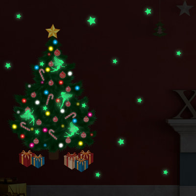 Décalcomanie murale d’arbre de noël traditionnel lueur