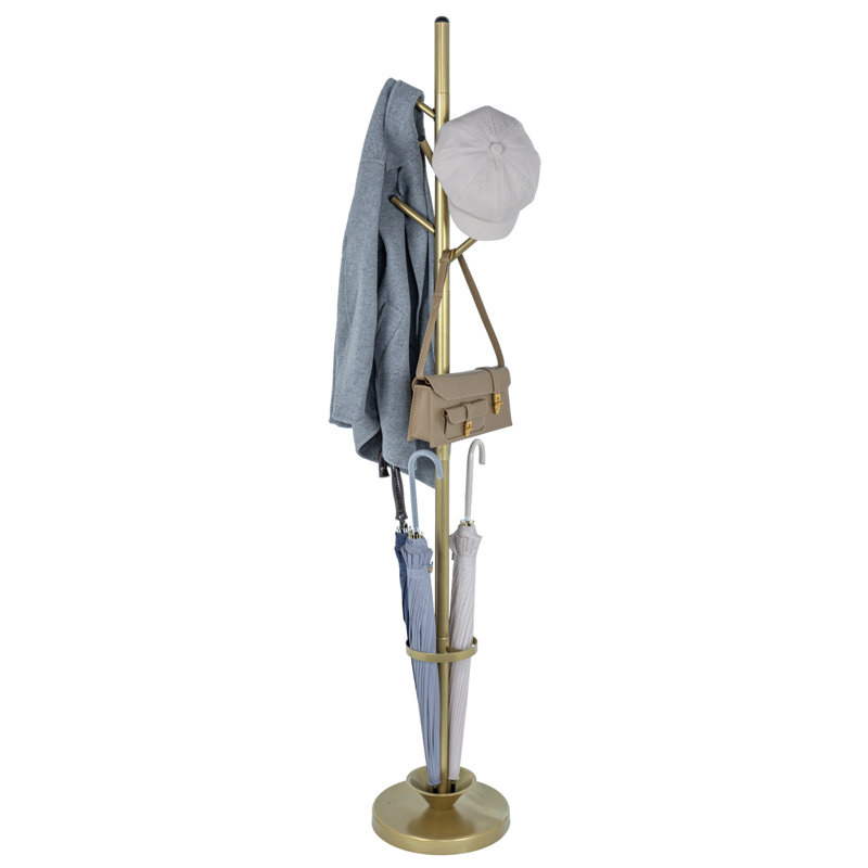 Gold Freestanding Coat Rack with Umbrella Stand