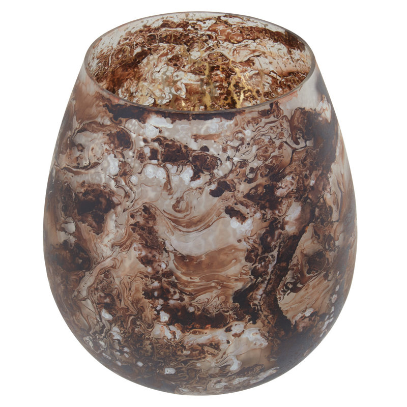 Marble Tabletop Tealight Holder, Brown, 18cm H x 16cm W x 16cm D