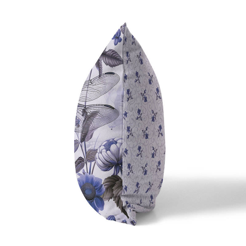 Coussin décoratif intérieur / extérieur Dragonfly Fairytale, Bleu / mauve, H 26 po x l 26 po